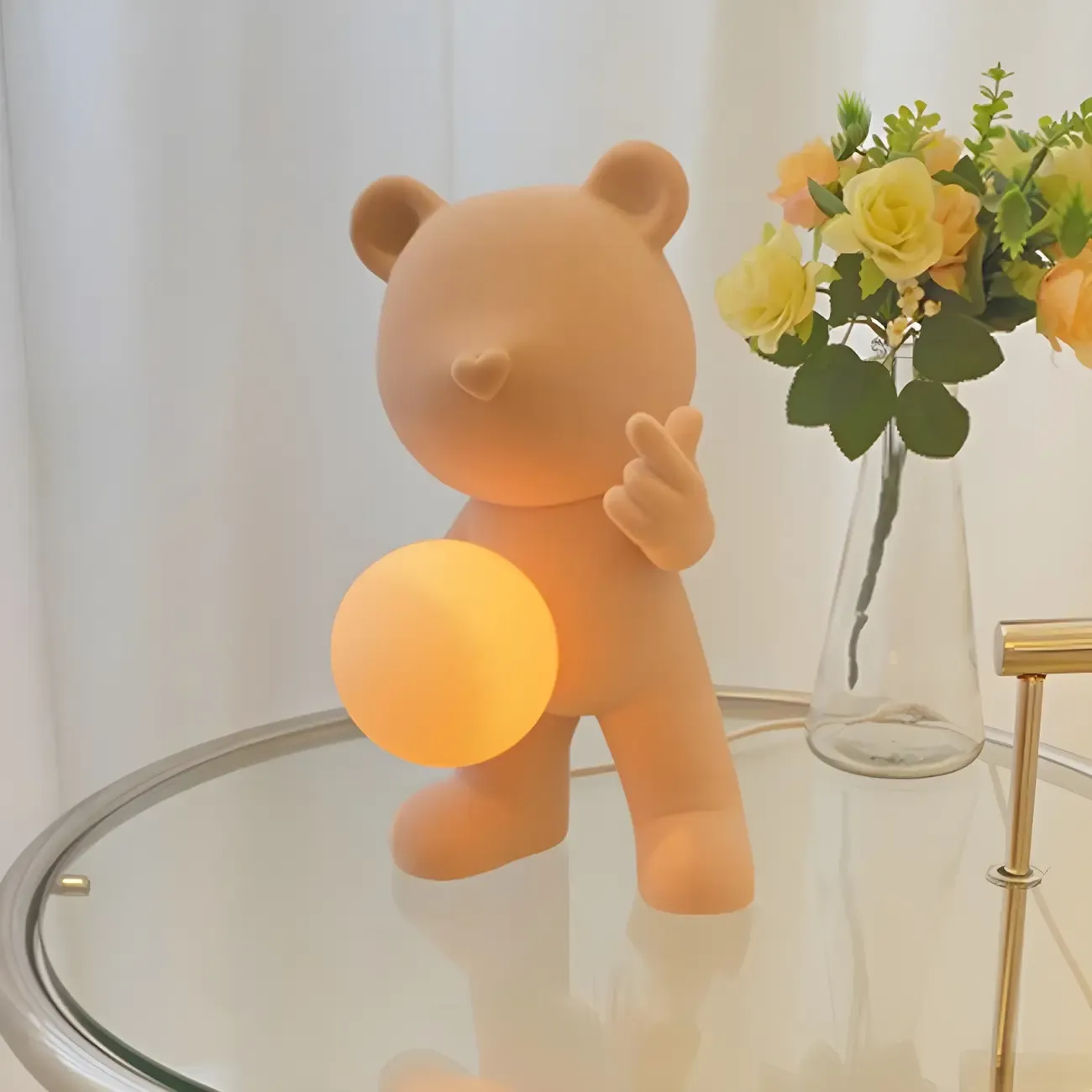 Contemporary Bear Table Lamp with Glass Globe Shade Image - 11