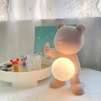 Contemporary Bear Table Lamp with Glass Globe Shade Image - 19