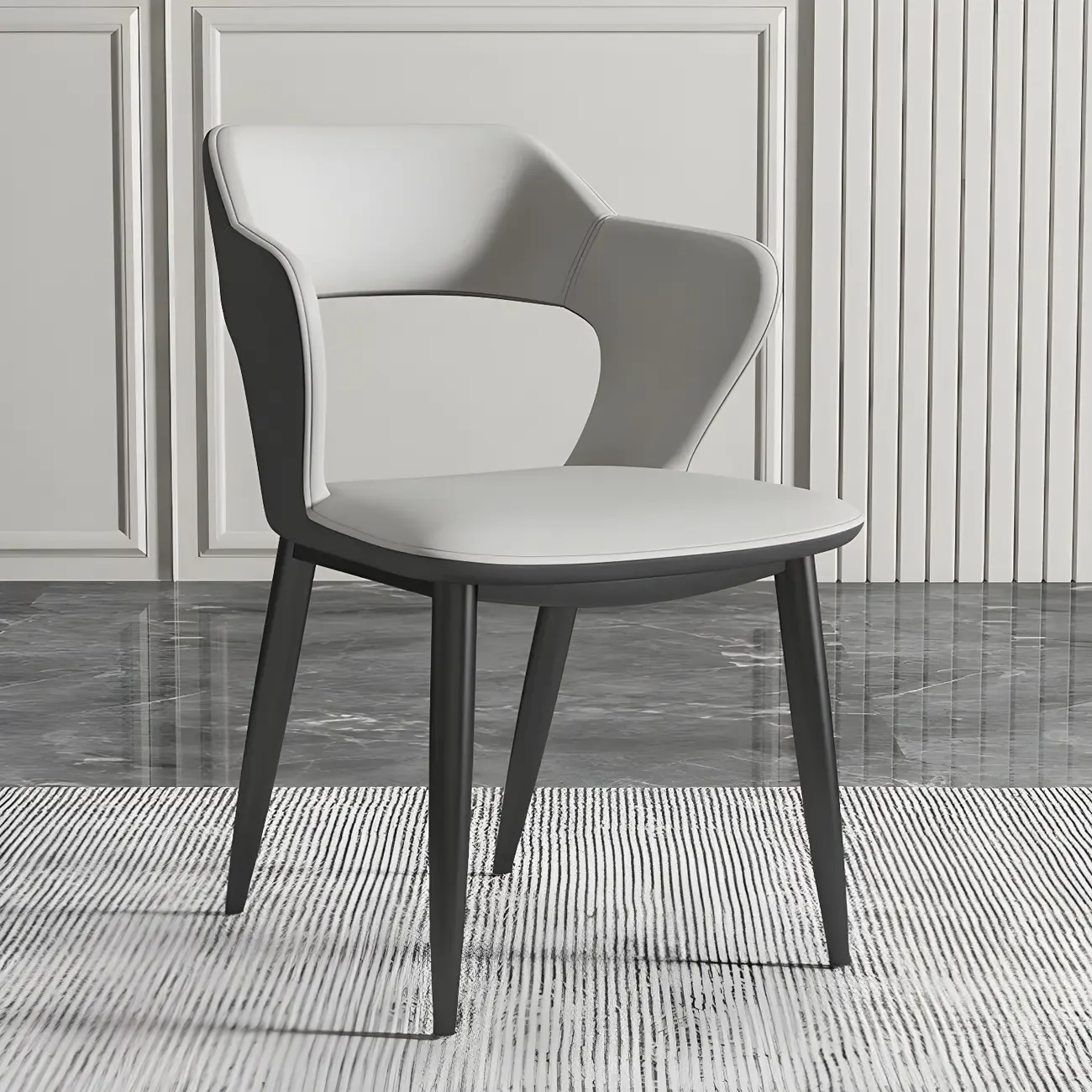 Contemporary Upholstered Open Back Dining Chair with Arms Image - 2