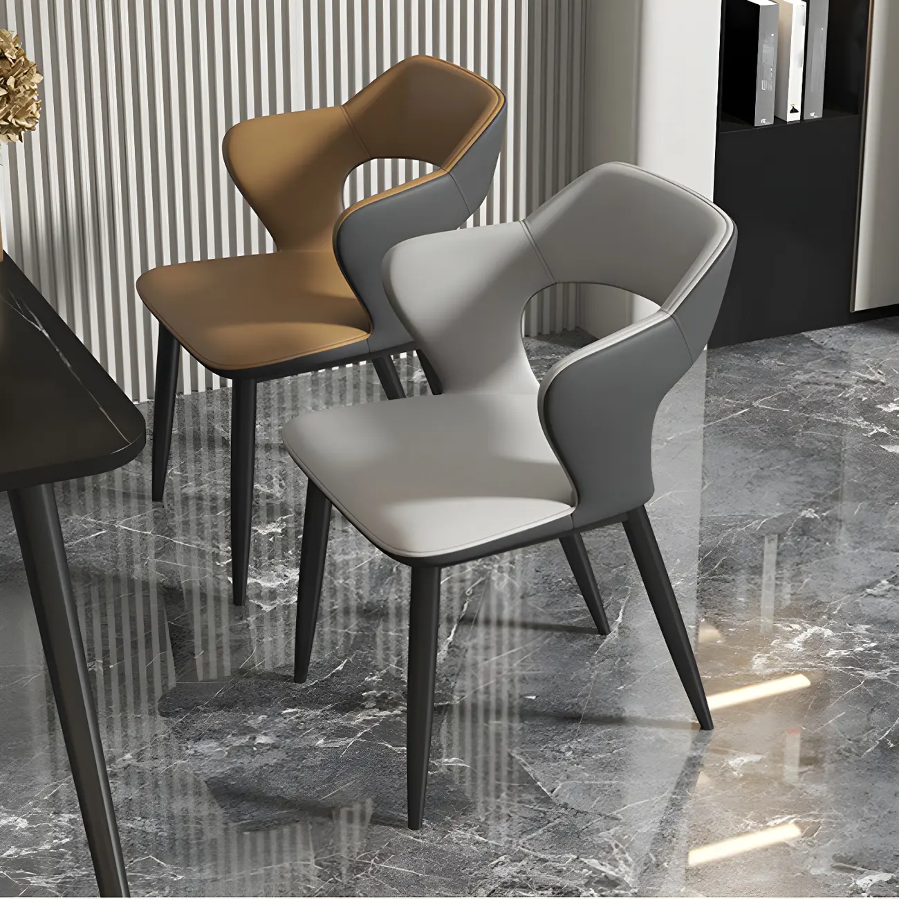 Contemporary Upholstered Open Back Dining Chair with Arms Image - 5 | homeyfad
