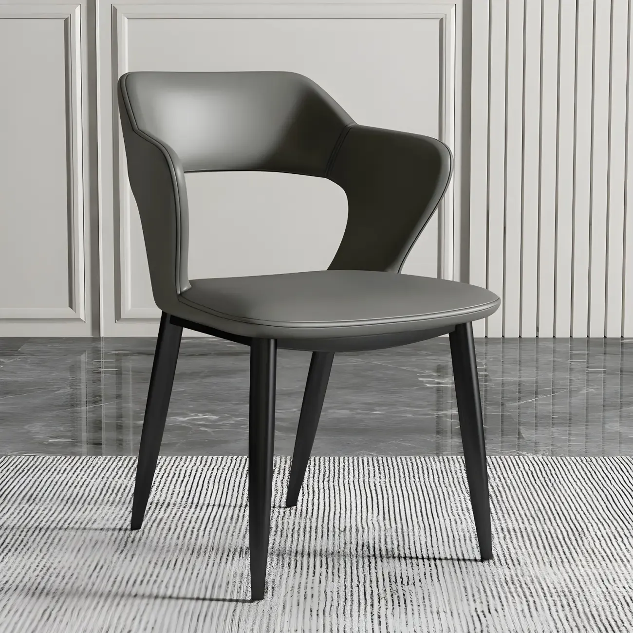 Contemporary Upholstered Open Back Dining Chair with Arms Image - 8