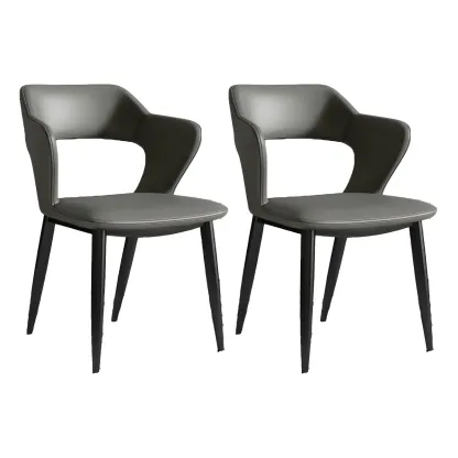 Contemporary Upholstered Open Back Dining Chair with Arms Image - 9