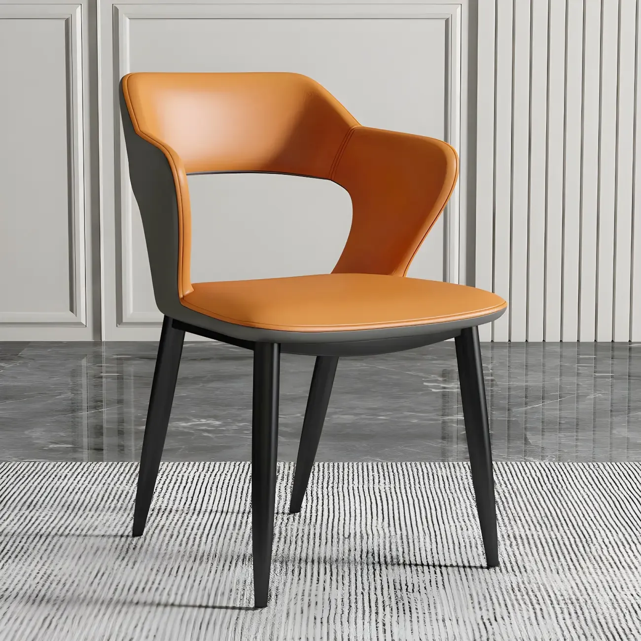 Contemporary Upholstered Open Back Dining Chair with Arms Image - 20