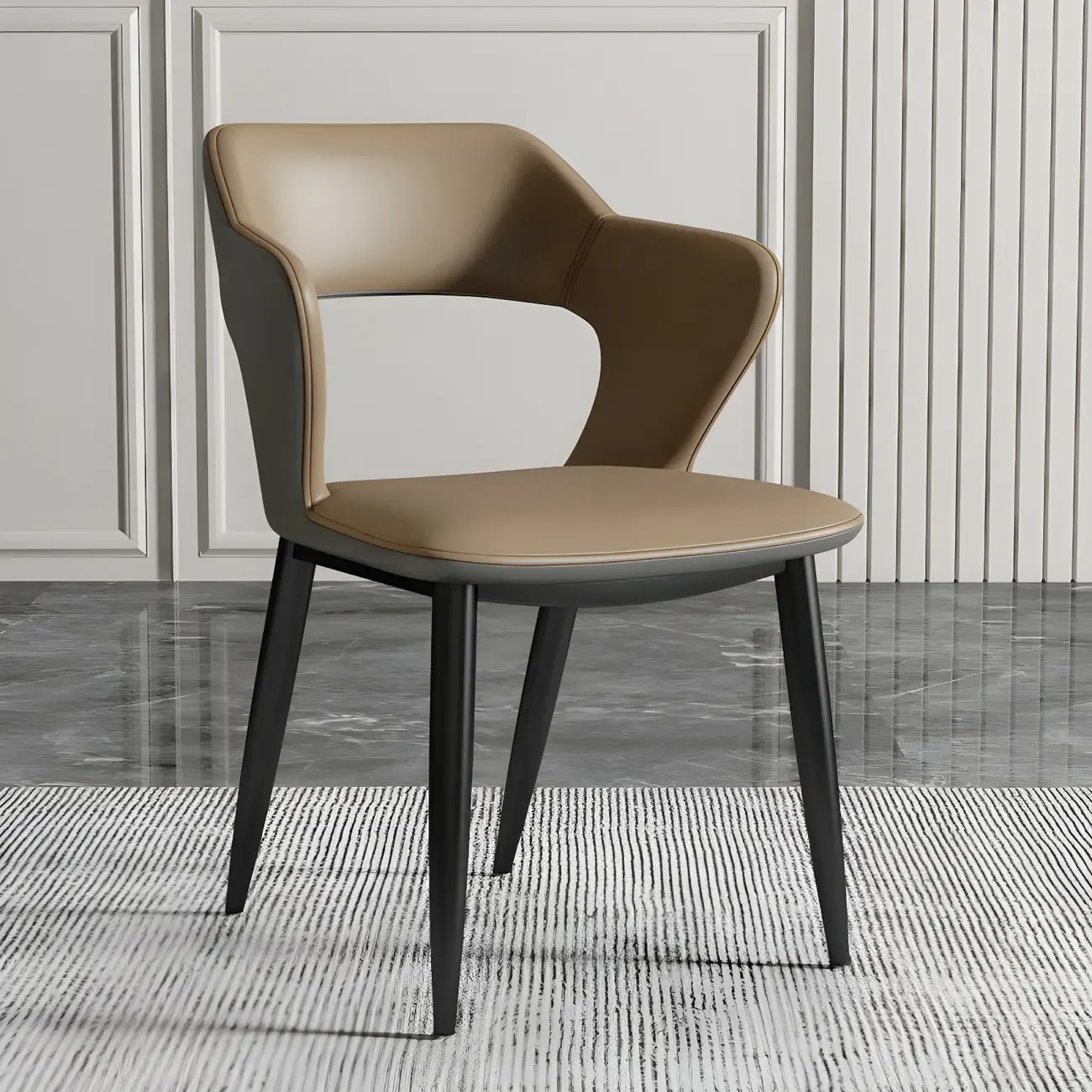 Contemporary Upholstered Open Back Dining Chair with Arms Image - 29