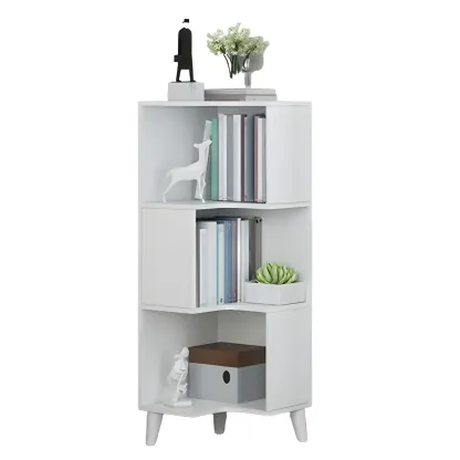 Scandinavian Walnut Wood Corner Bookcase 3-Tier Image - 5