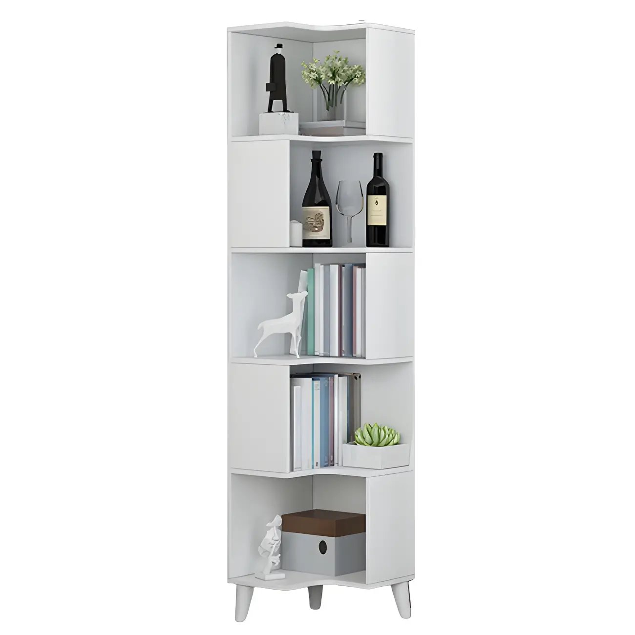 Scandinavian Walnut Wood Corner Bookcase 3-Tier Image - 7 | homeyfad
