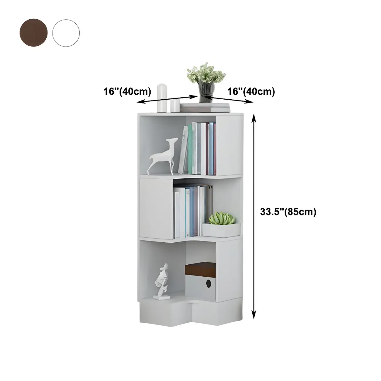 Scandinavian Walnut Wood Corner Bookcase 3-Tier #size