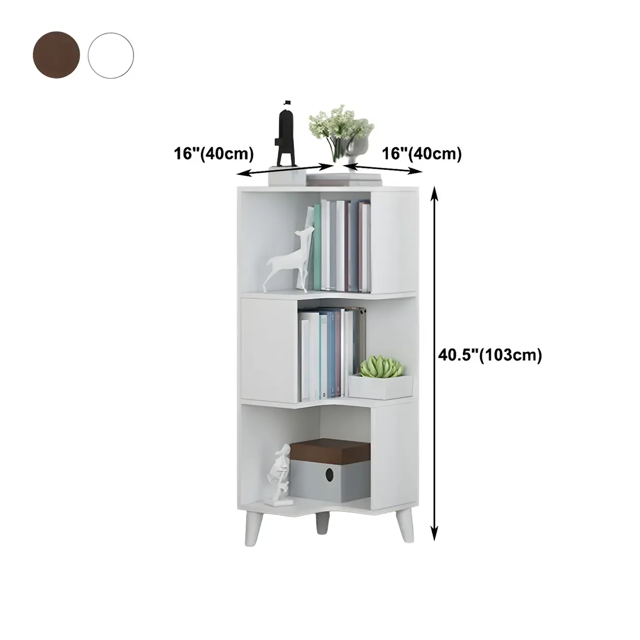 Scandinavian Walnut Wood Corner Bookcase 3-Tier Image - 14
