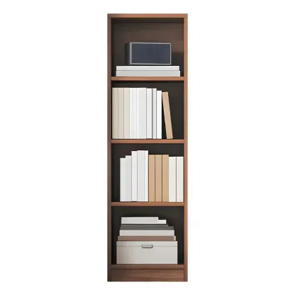 Narrow Tall Brown Wood 6-Shelf Closed Back Bookcase Image - 3