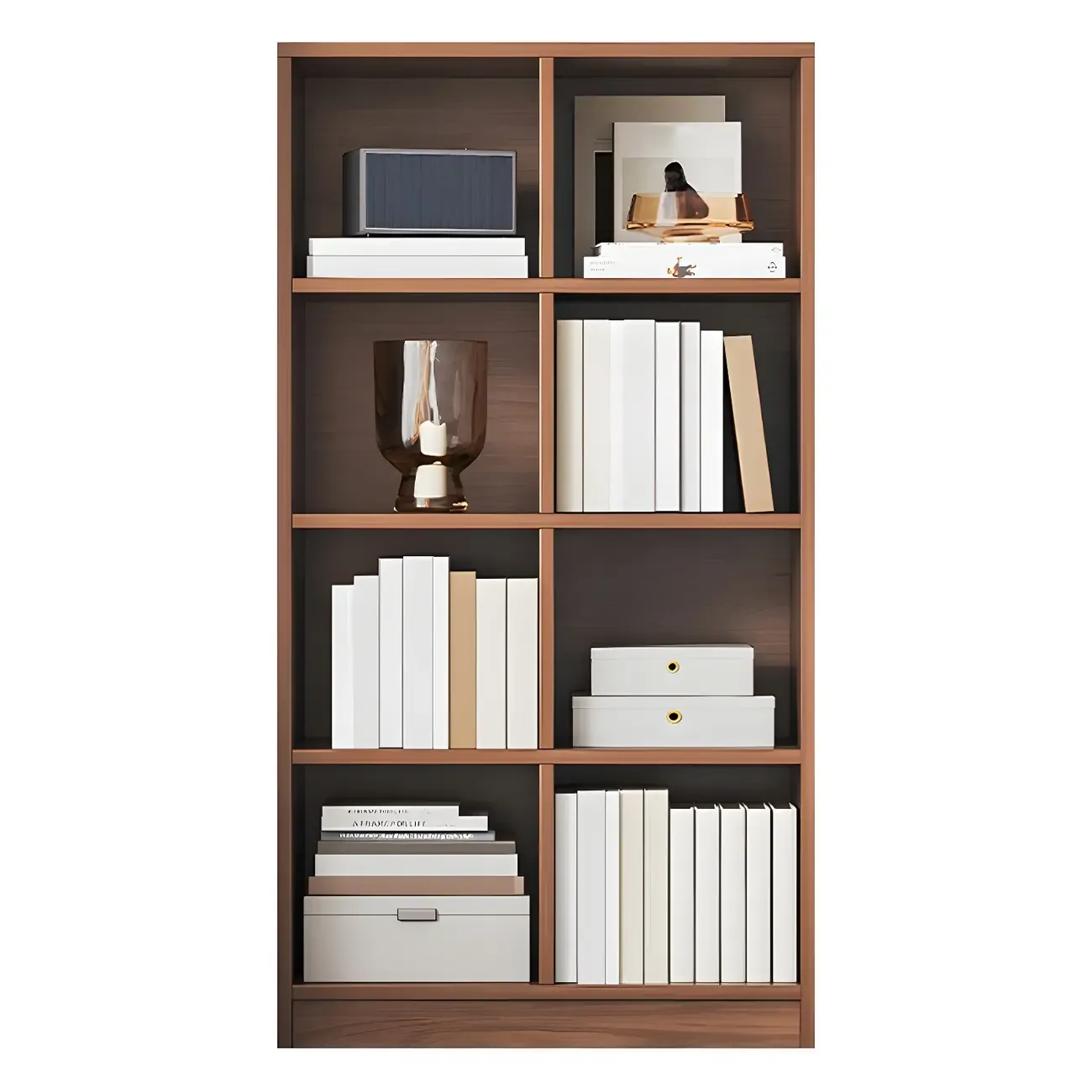 Narrow Tall Brown Wood 6-Shelf Closed Back Bookcase Image - 5