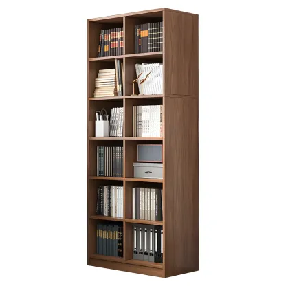 Narrow Tall Brown Wood 6-Shelf Closed Back Bookcase Image - 7