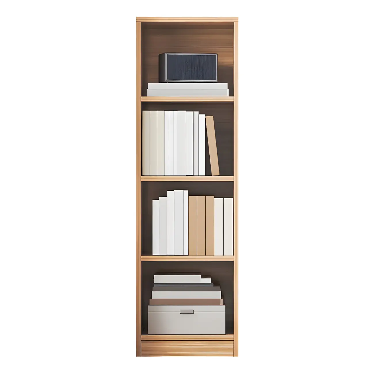 Narrow Tall Brown Wood 6-Shelf Closed Back Bookcase Image - 10 | homeyfad