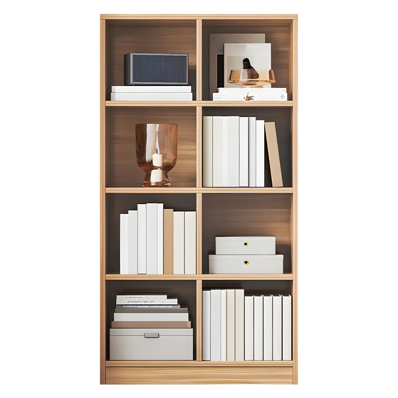 Narrow Tall Brown Wood 6-Shelf Closed Back Bookcase Image - 13 | homeyfad