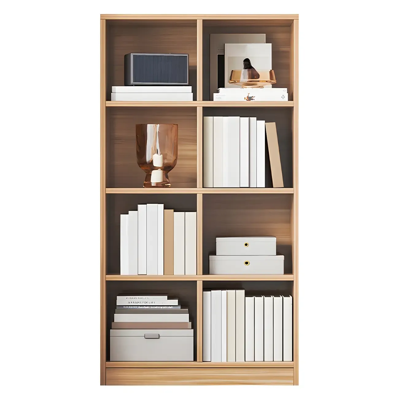 Narrow Tall Brown Wood 6-Shelf Closed Back Bookcase Image - 13