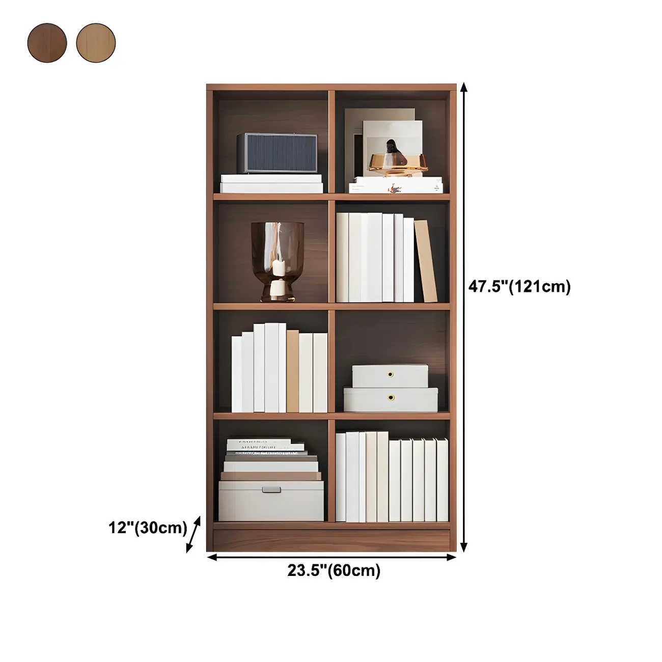 Narrow Tall Brown Wood 6-Shelf Closed Back Bookcase Image - 16 | homeyfad