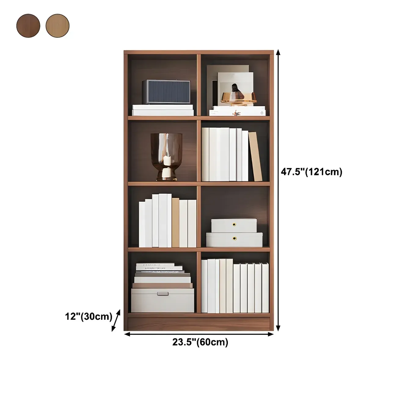 Narrow Tall Brown Wood 6-Shelf Closed Back Bookcase Image - 16