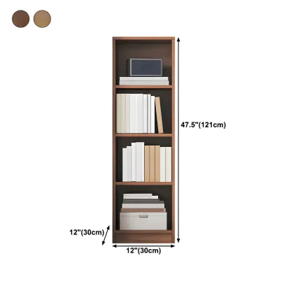 Narrow Tall Brown Wood 6-Shelf Closed Back Bookcase Image - 18