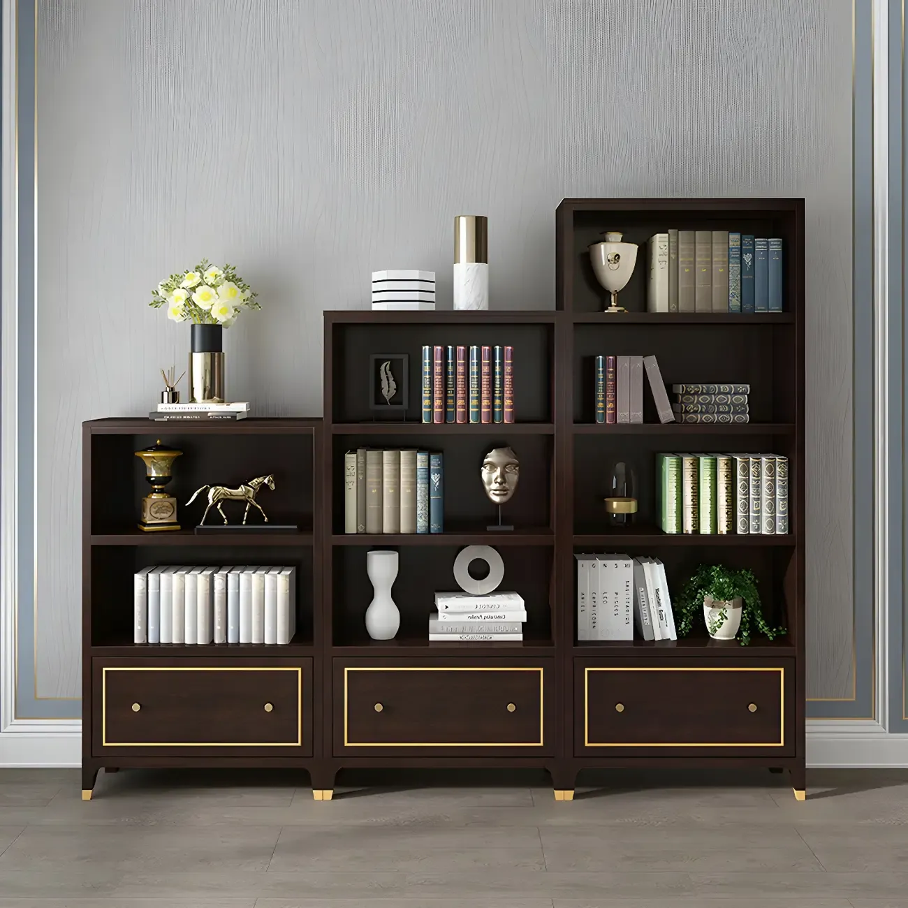 Modern Beech Wood Bookcase with Drawer for Office Image - 1