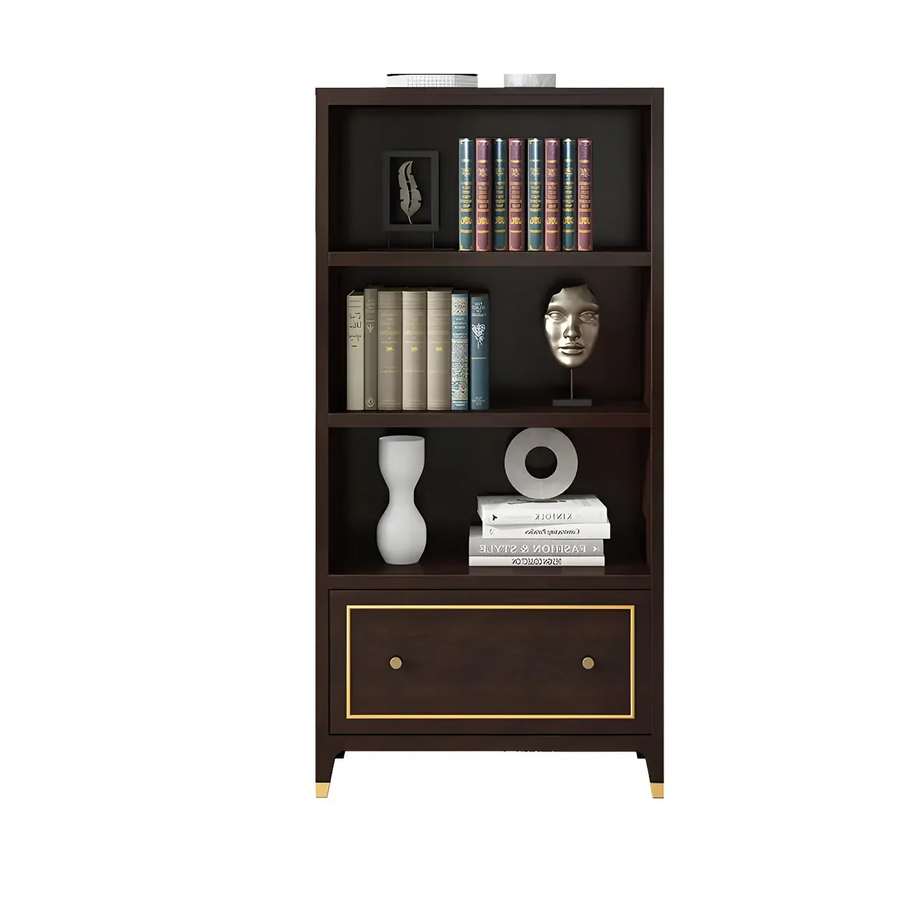Modern Beech Wood Bookcase with Drawer for Office Image - 3