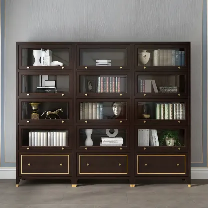 Modern Beech Wood Bookcase with Drawer for Office Image - 7