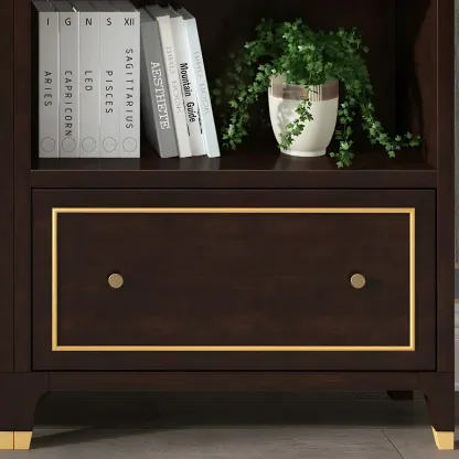 Modern Beech Wood Bookcase with Drawer for Office Image - 12