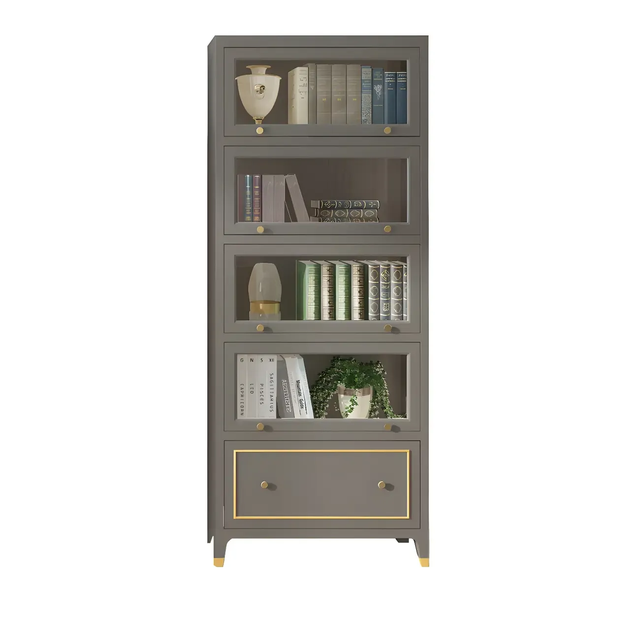Modern Beech Wood Bookcase with Drawer for Office Image - 16