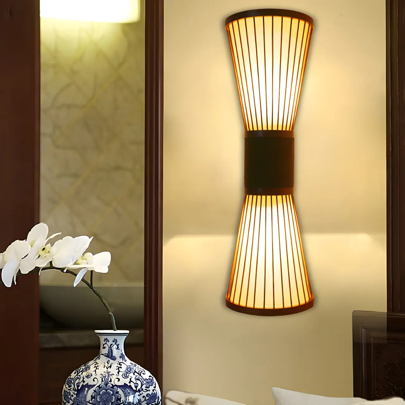 Brown Bamboo LED 23.5" Outdoor Wall Sconce in 2-Light Image - 2 | homeyfad