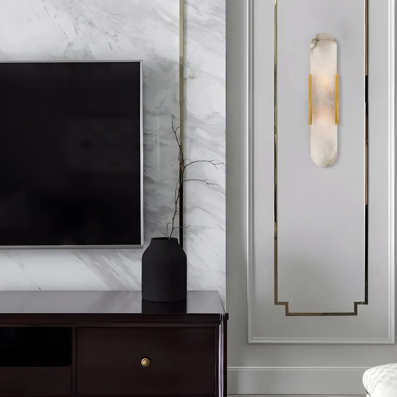 Decorative Alabaster Shade Glow 2-Light Oval Wall Sconce Light Image - 2