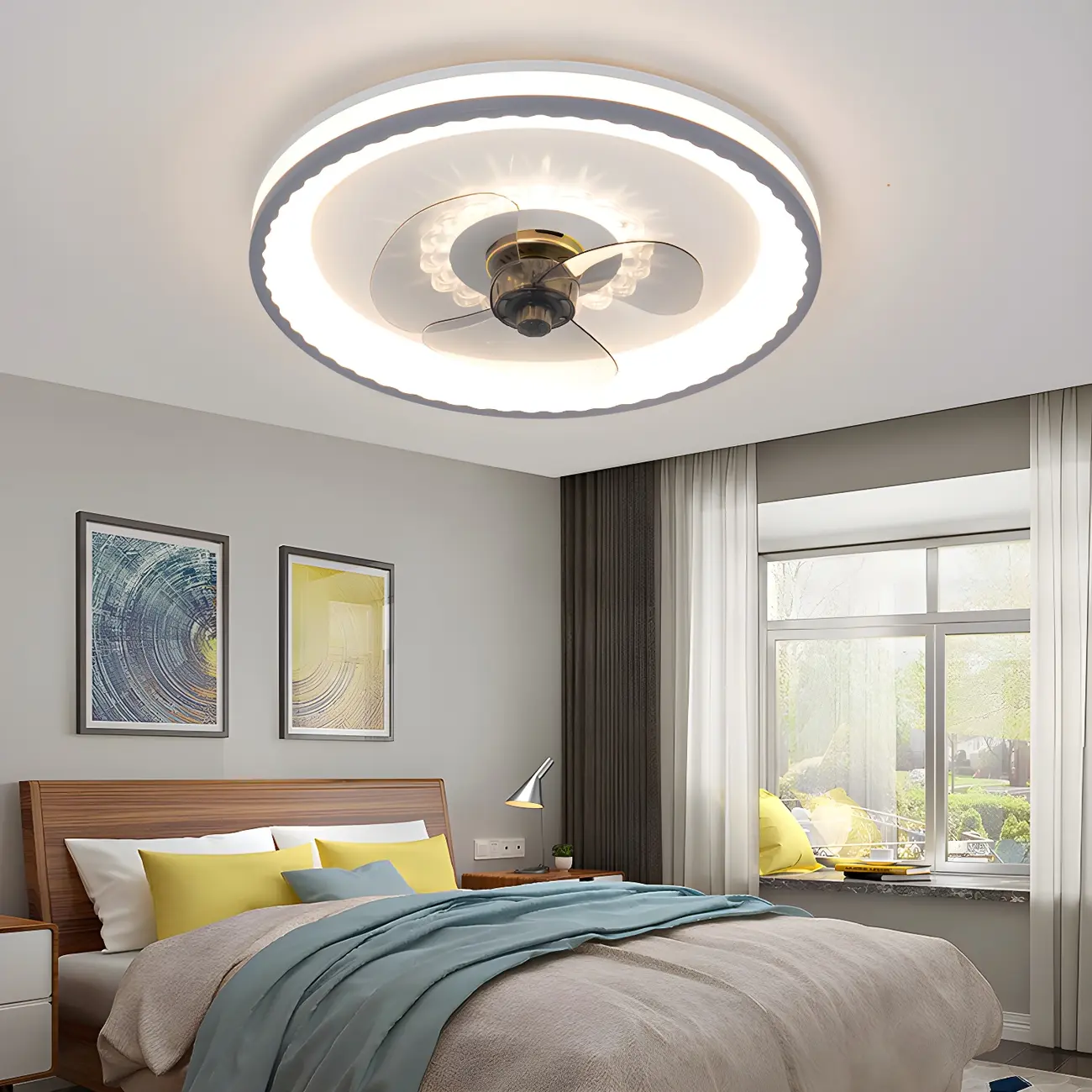 2-Light LED 3-Blade Flush Mount Ceiling Fan with Remote Image - 2 | homeyfad