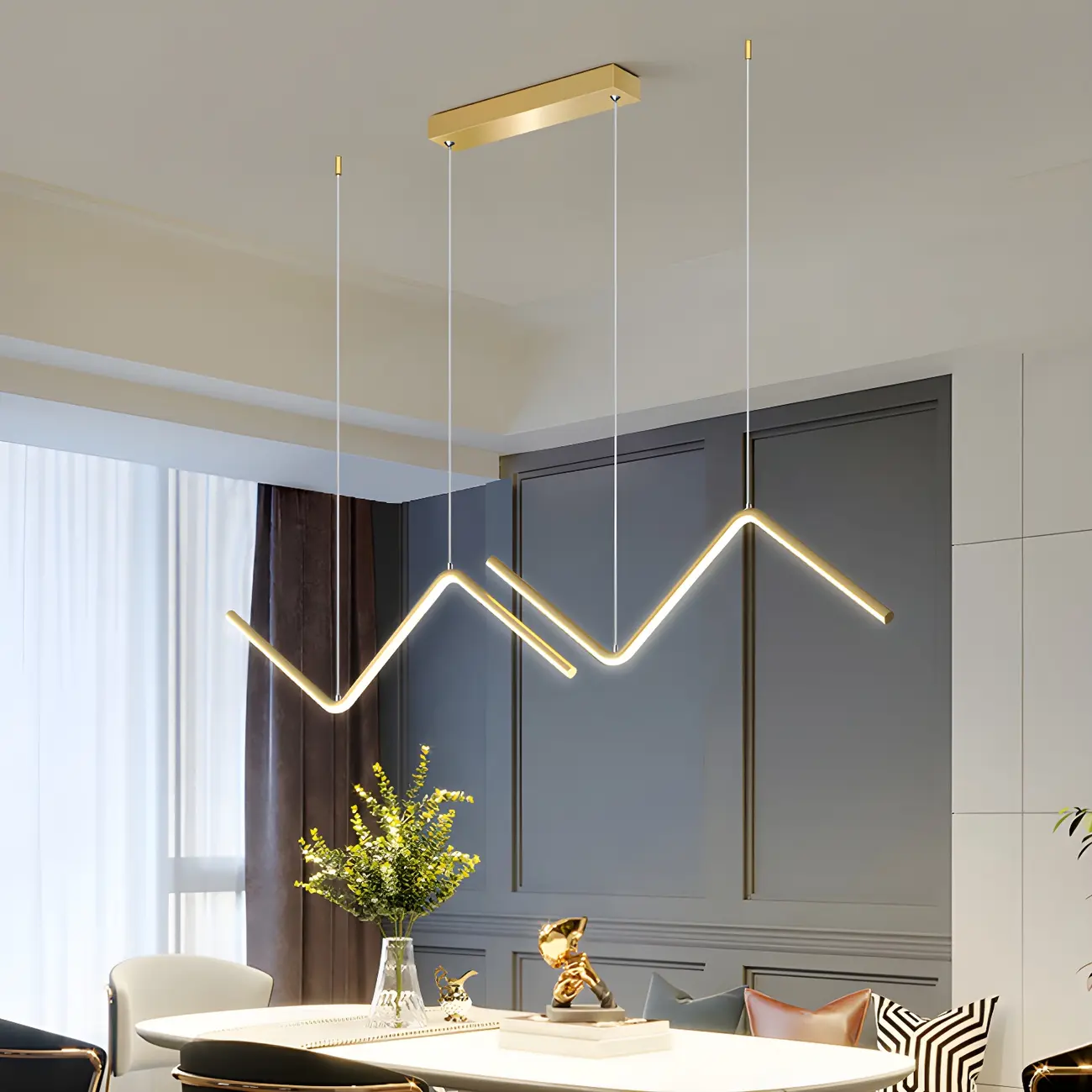 Simple Modern Metal Linear LED Pendant Light Image - 3 | homeyfad