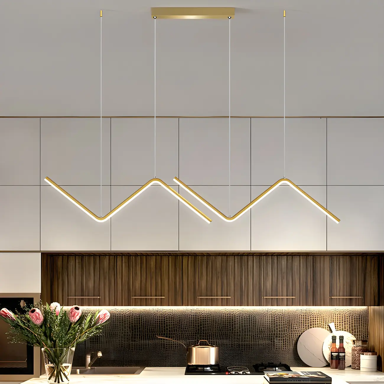 Simple Modern Metal Linear LED Pendant Light Image - 14 | homeyfad