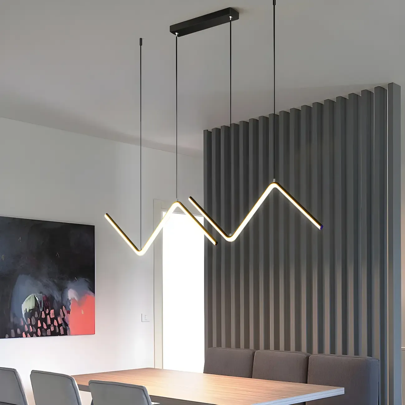 Simple Modern Metal Linear LED Pendant Light Image - 15