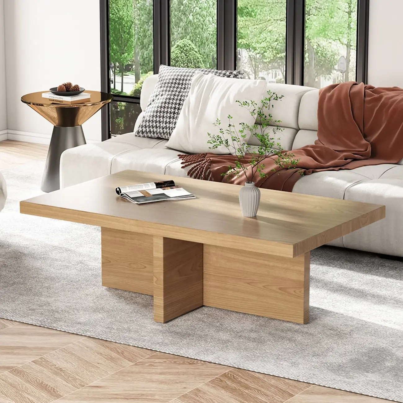 Modern Wood Coffee Table Rectangle-shaped in Natural Rustic Image - 1 | homeyfad