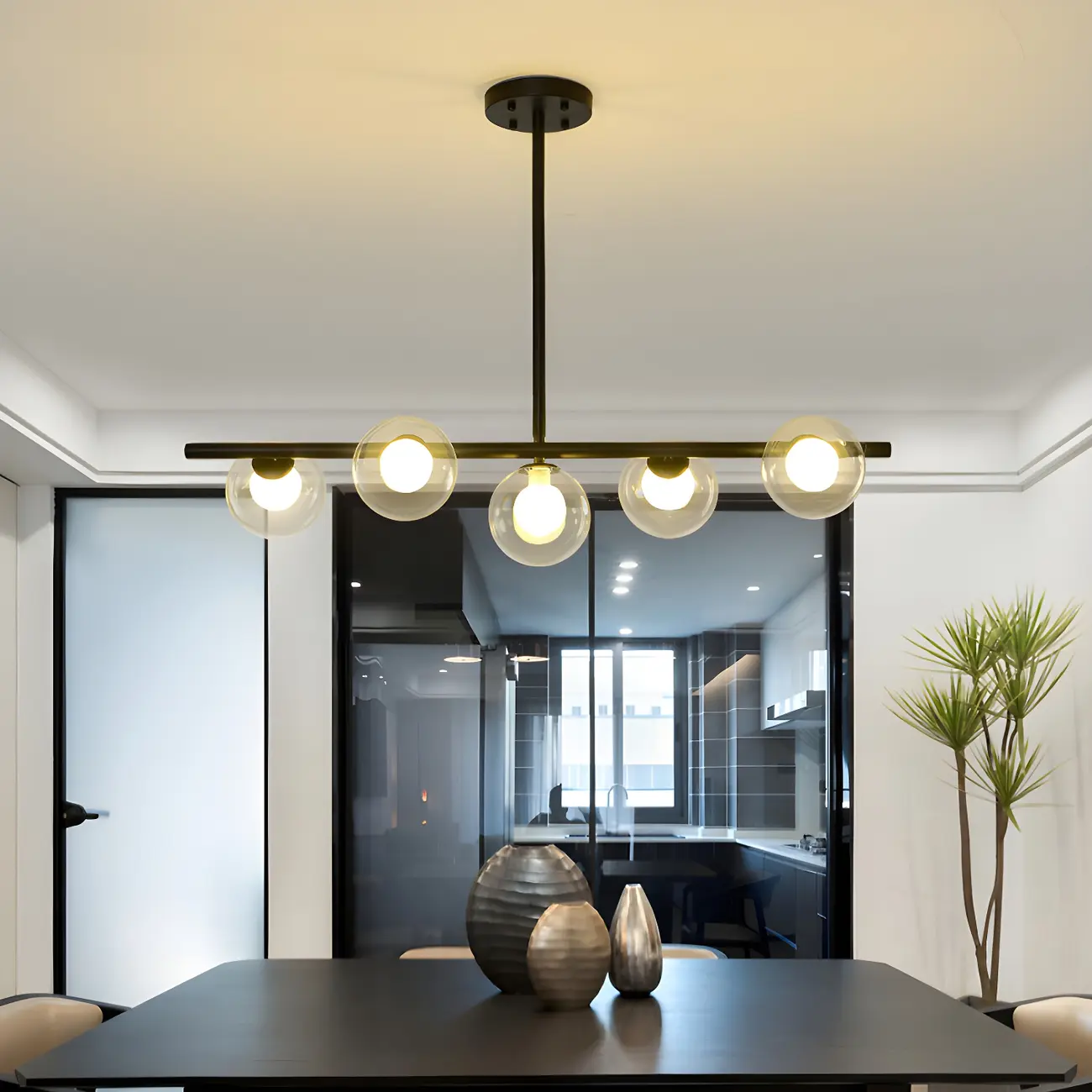 Black/Gold Glass Spherical Pendant Lights for Kitchen Image - 5 | homeyfad