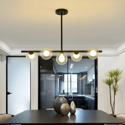 Black/Gold Glass Spherical Pendant Lights for Kitchen Image - 5
