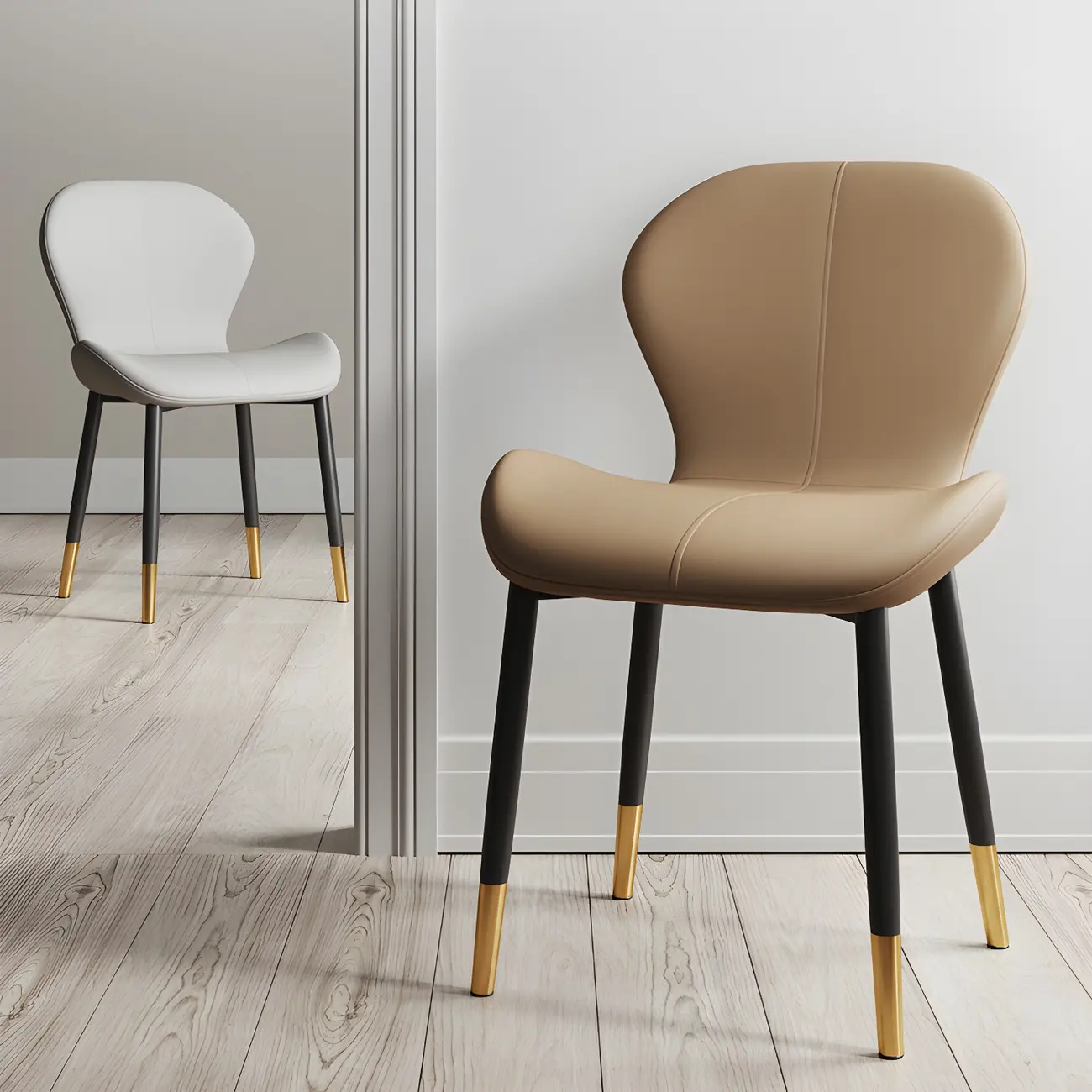 Art Deco Curved Back Leather Dining Chair Solid Back Image - 6 | homeyfad