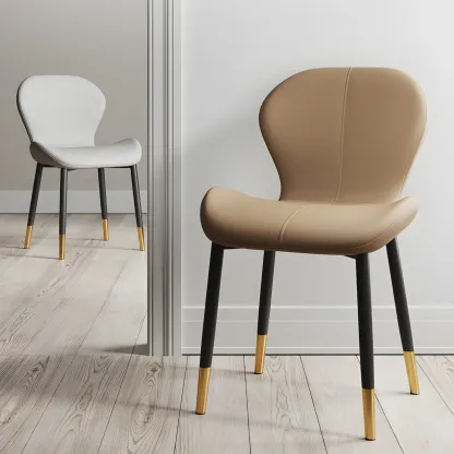 Art Deco Curved Back Leather Dining Chair Solid Back Image - 6