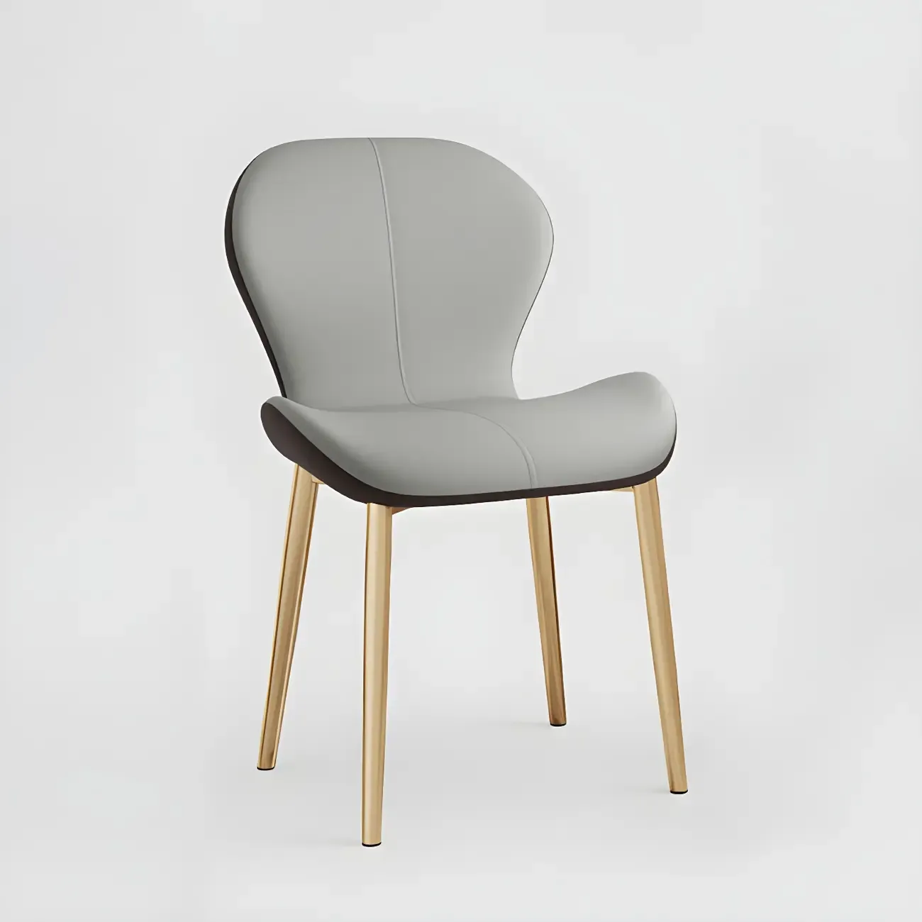 Art Deco Curved Back Leather Dining Chair Solid Back Image - 8