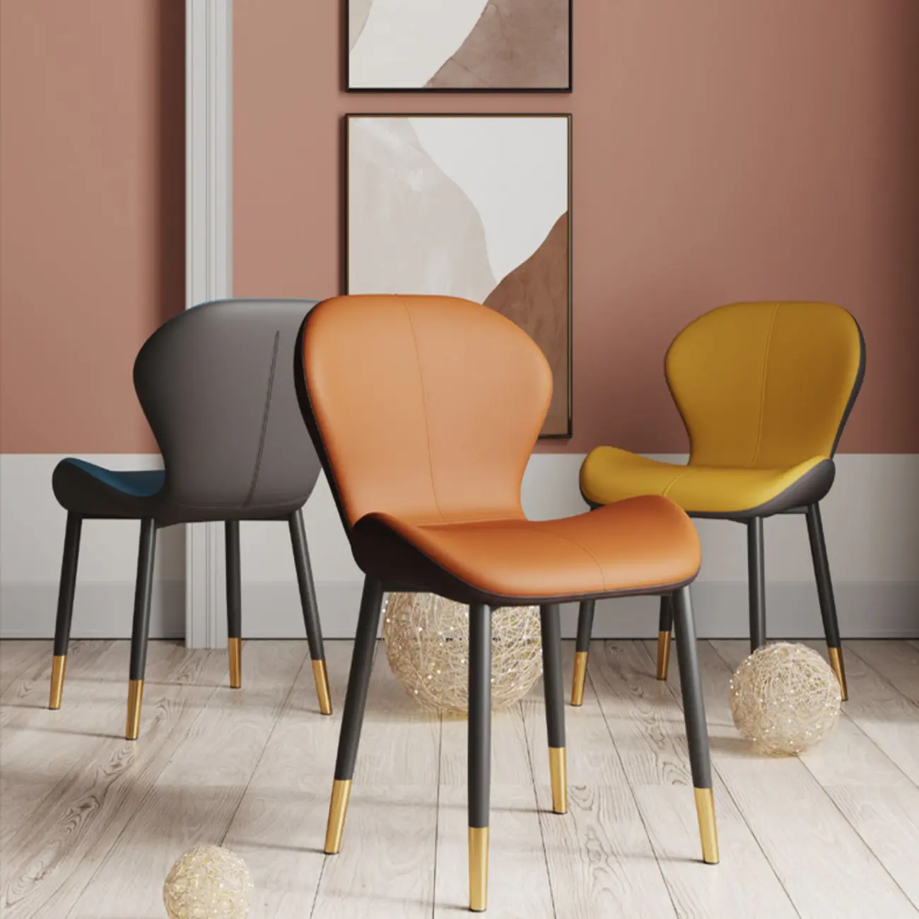 Art Deco Curved Back Leather Dining Chair Solid Back Image - 1 | homeyfad