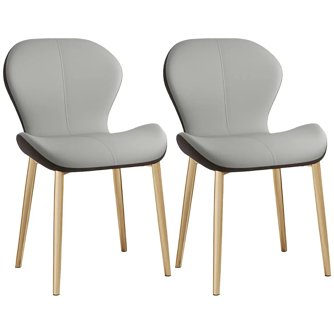 Art Deco Curved Back Leather Dining Chair Solid Back Image - 9