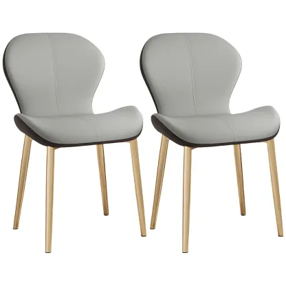 Art Deco Curved Back Leather Dining Chair Solid Back Image - 9