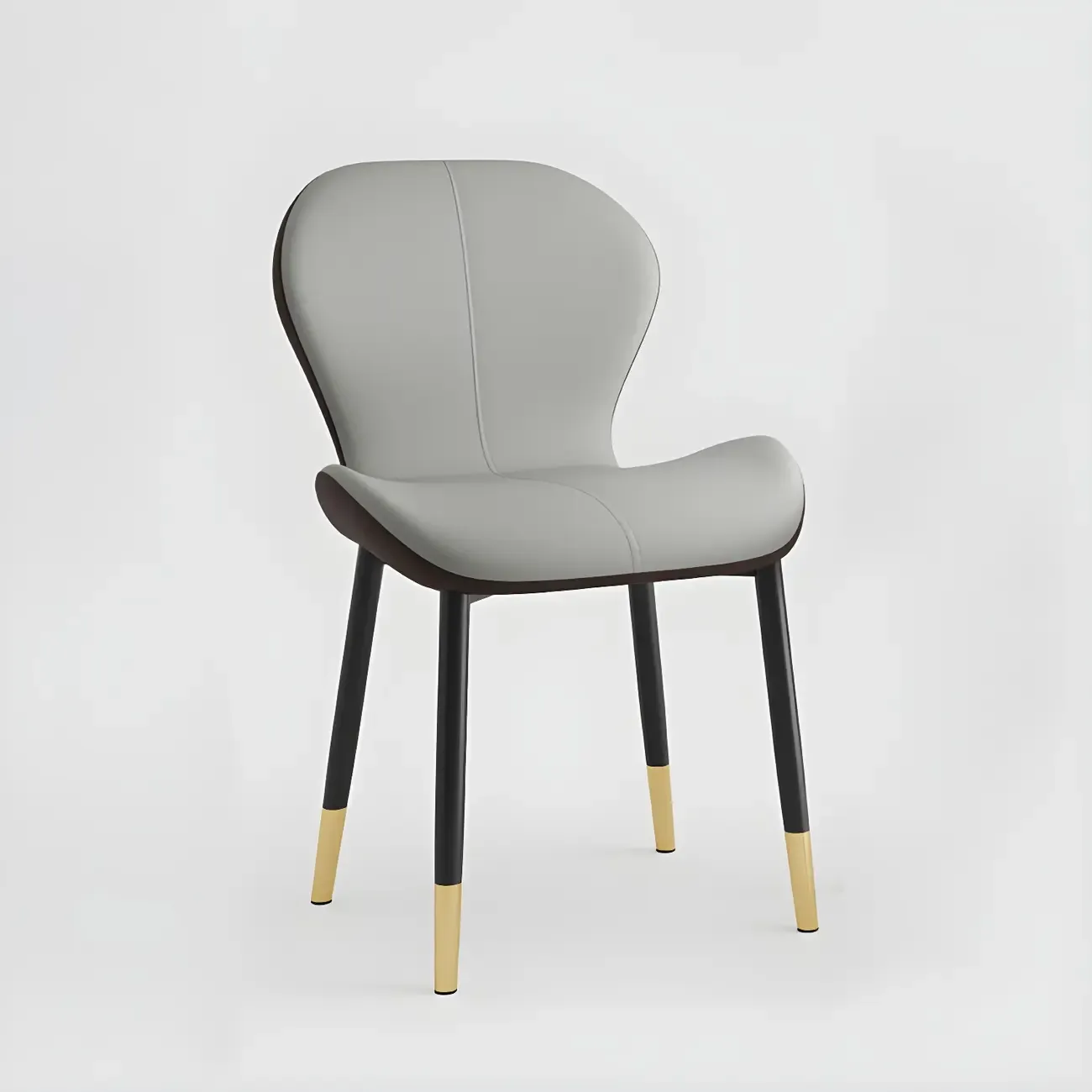 Art Deco Curved Back Leather Dining Chair Solid Back Image - 13