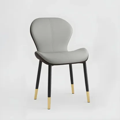 Art Deco Curved Back Leather Dining Chair Solid Back Image - 13