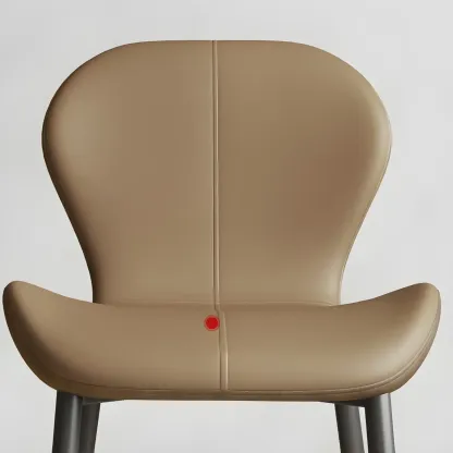 Art Deco Curved Back Leather Dining Chair Solid Back Image - 15