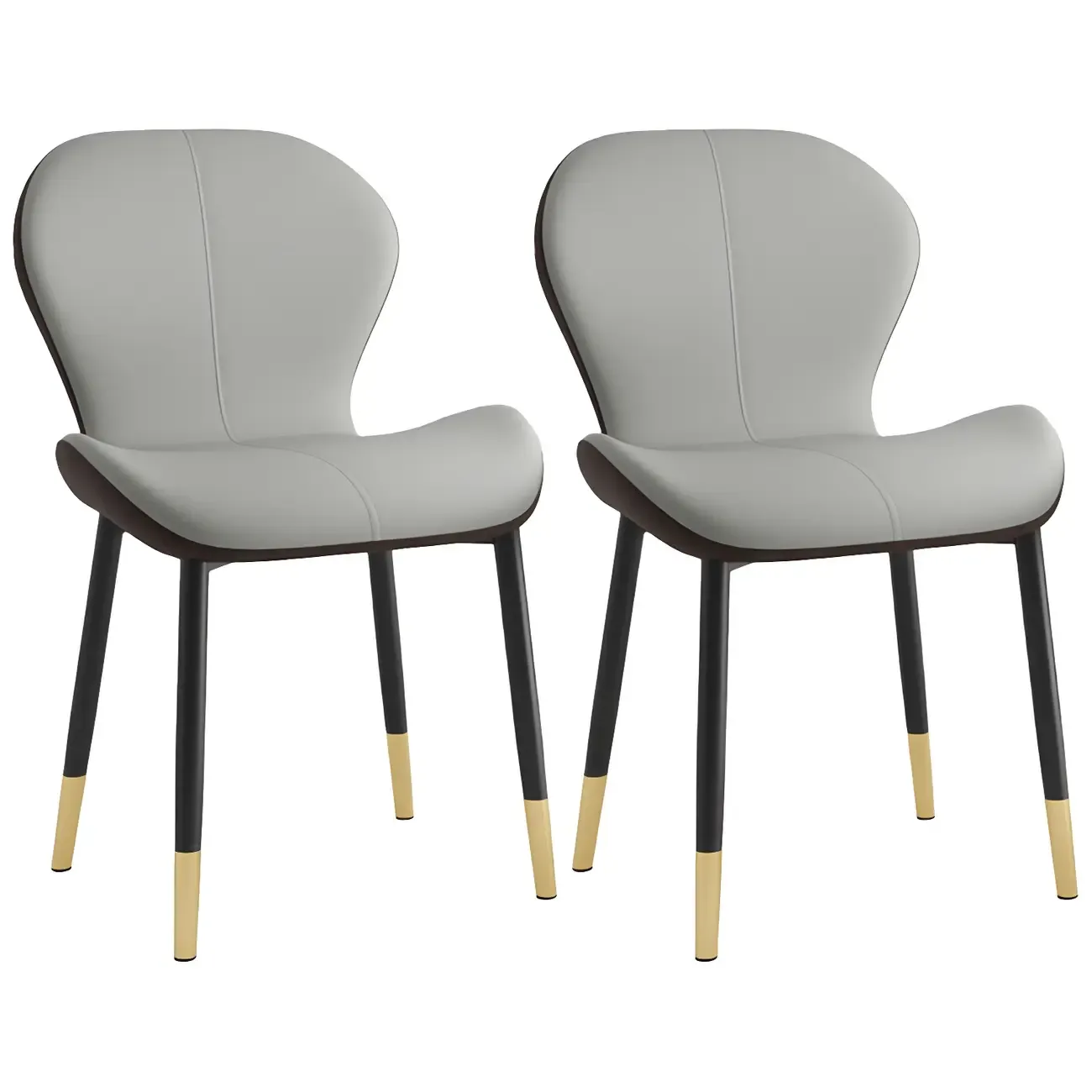 Art Deco Curved Back Leather Dining Chair Solid Back Image - 16