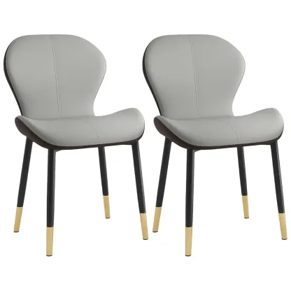 Art Deco Curved Back Leather Dining Chair Solid Back Image - 16