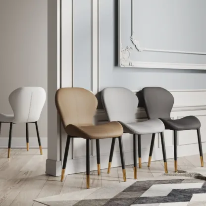 Art Deco Curved Back Leather Dining Chair Solid Back Image - 22