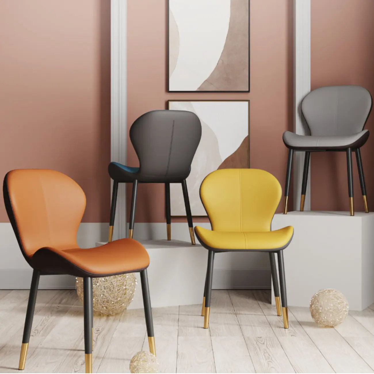 Art Deco Curved Back Leather Dining Chair Solid Back Image - 24 | homeyfad