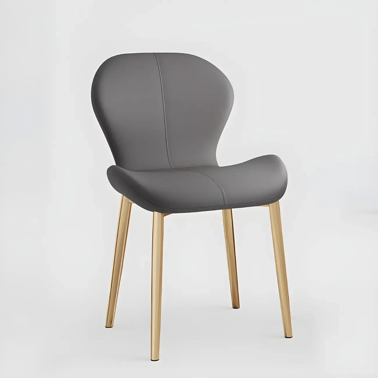 Art Deco Curved Back Leather Dining Chair Solid Back Image - 25