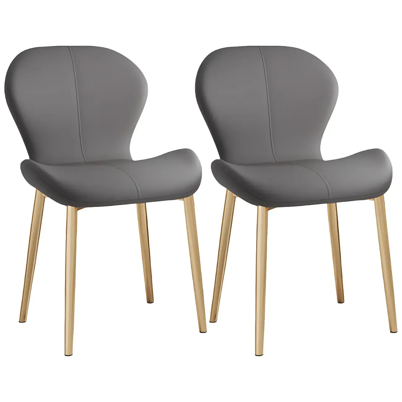 Art Deco Curved Back Leather Dining Chair Solid Back Image - 26